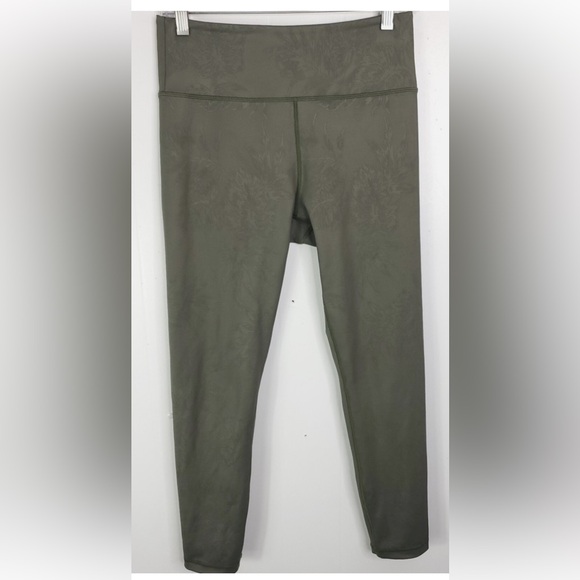 ZYIA Active Olive Green, Embossed Leaf Foliage Leggings - Picture 8 of 9